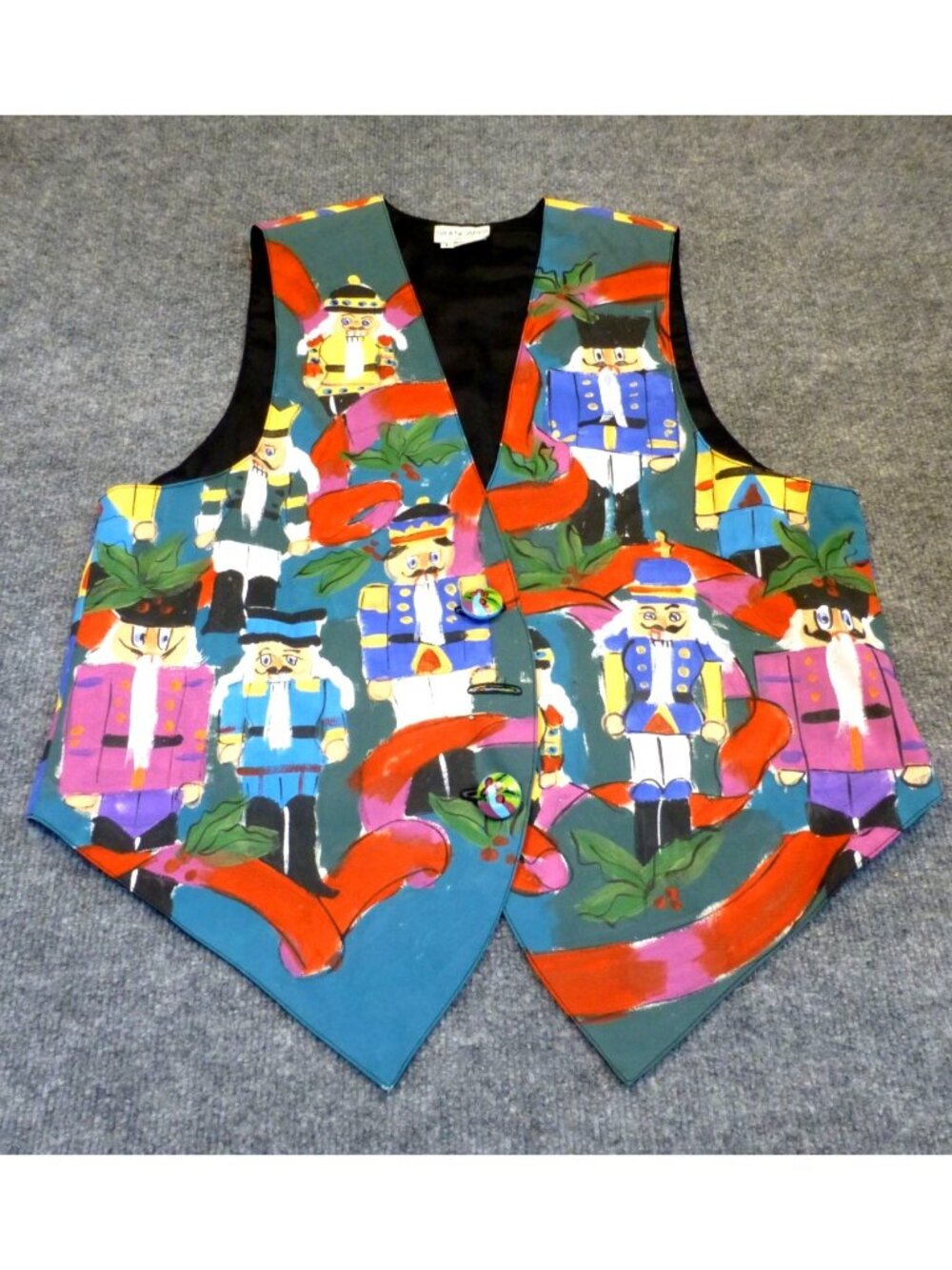 Vintage Silkscapes Hand Painted Christmas Nutcracker Vest Art to Wear Large